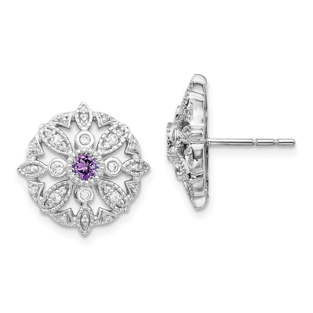 14k White Gold Real Diamond and Amethyst Fancy Earrings EM3942-AM-020-WA