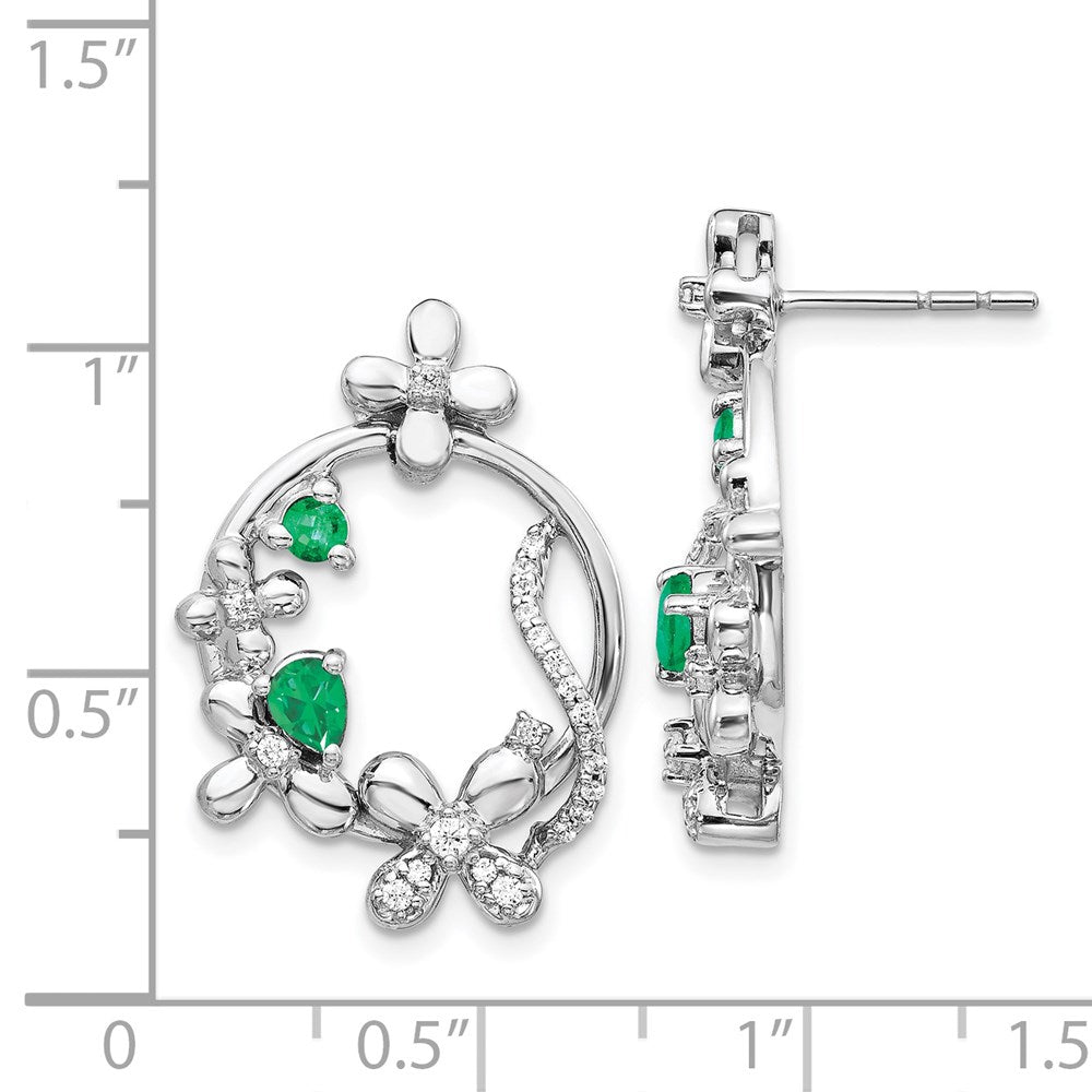14k White Gold Real Diamond & Emerald Flower Earrings EM3986-EM-025-WA