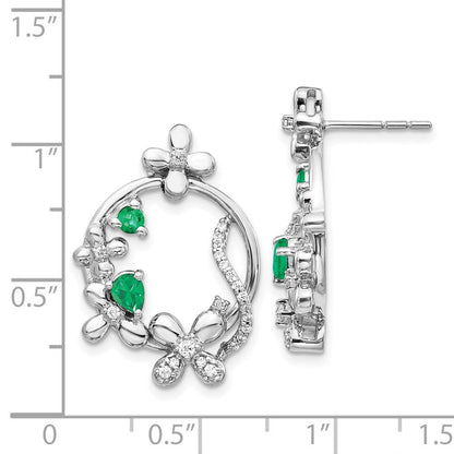 14k White Gold Real Diamond & Emerald Flower Earrings EM3986-EM-025-WA