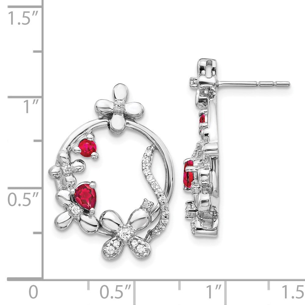 14k White Gold Real Diamond & Ruby Flower Earrings EM3986-RU-025-WA