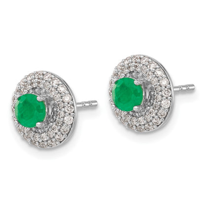 Solid 14k White Gold Simulated CZ and Emerald Stud w/JacKet Earrings