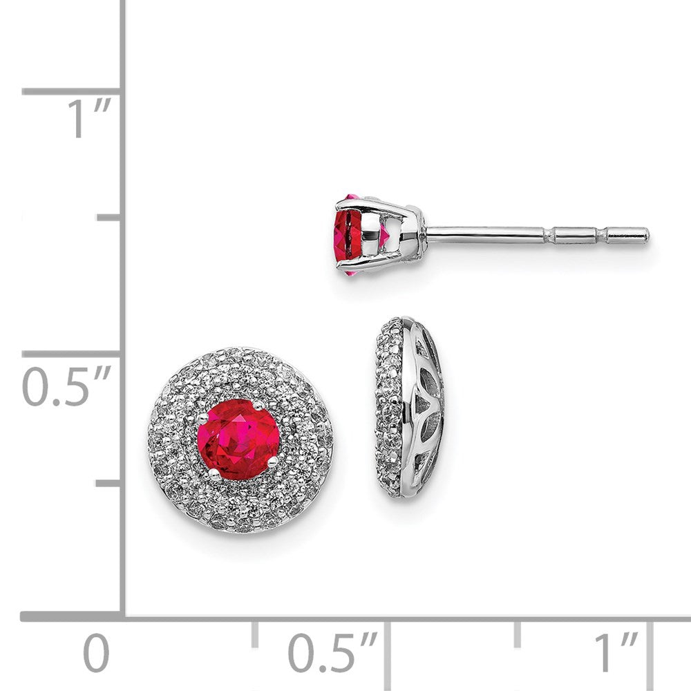 14k White Gold Real Diamond and Ruby Stud w/Jacket Earrings EM4020-RU-050-WA