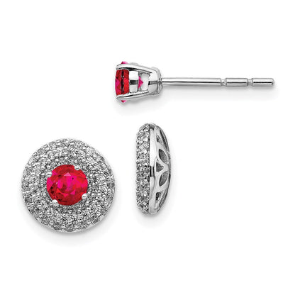 14k White Gold Real Diamond and Ruby Stud w/Jacket Earrings EM4020-RU-050-WA