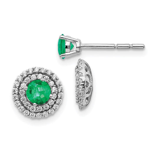 14k White Gold Real Diamond and Emerald Stud w/ Jacket Earrings EM4021-EM-037-WA