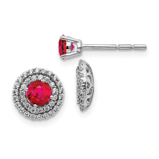 14k White Gold Real Diamond and Ruby Stud w/ Jacket Earrings EM4021-RU-037-WA