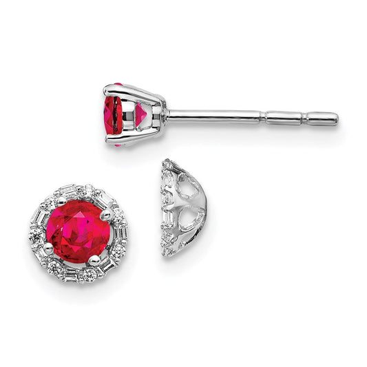 14k White Gold Real Diamond and Ruby Stud w/ Jacket Earrings EM4024-RU-007-WA
