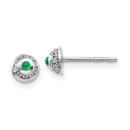 14k White Gold Real Diamond and Cabochon Emerald Earrings EM4030-EM-008-WA
