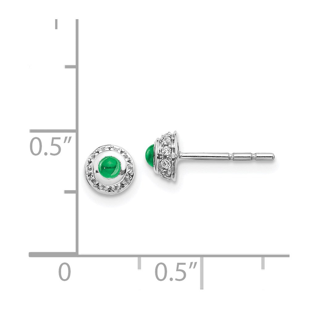 14k White Gold Real Diamond and Cabochon Emerald Earrings EM4030-EM-010-WA