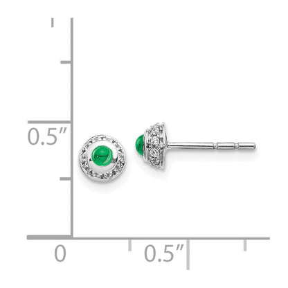 14k White Gold Real Diamond and Cabochon Emerald Earrings EM4030-EM-010-WA