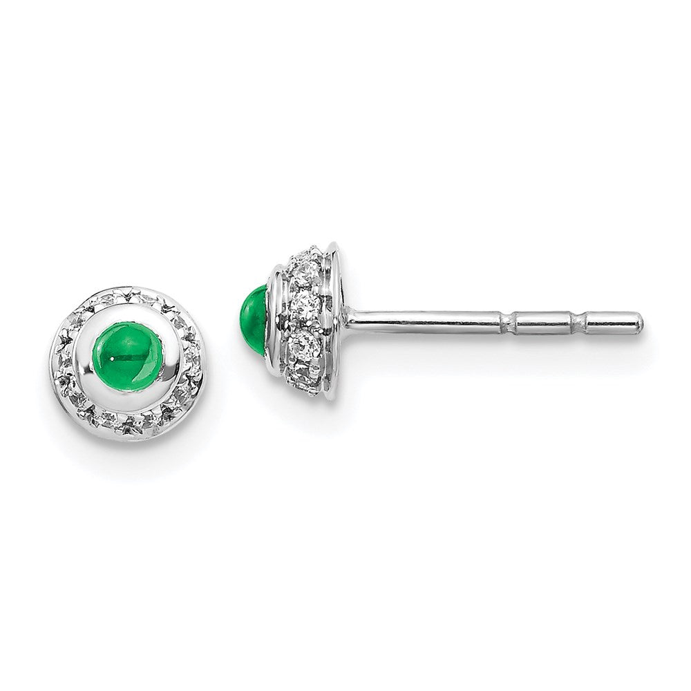 14k White Gold Real Diamond and Cabochon Emerald Earrings EM4030-EM-010-WA