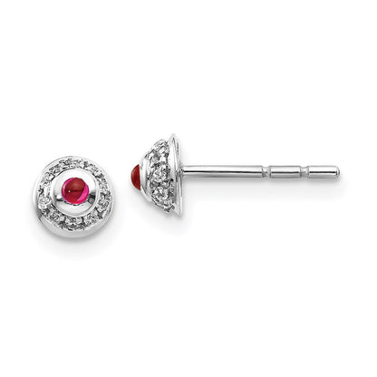 14k White Gold Real Diamond and Cabochon Ruby Earrings EM4030-RU-008-WA