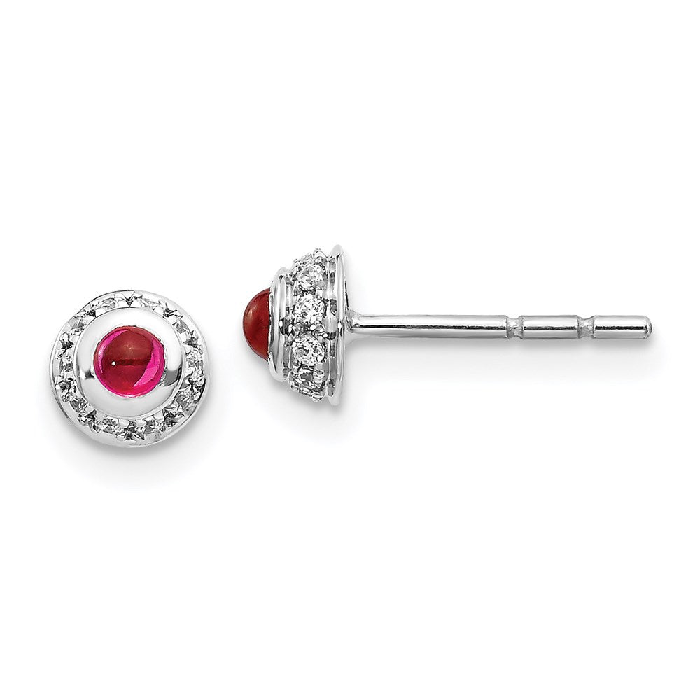 14k White Gold Real Diamond and Cabochon Ruby Earrings EM4030-RU-010-WA