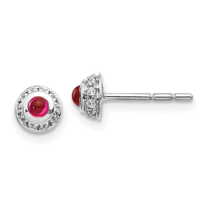 14k White Gold Real Diamond and Cabochon Ruby Earrings EM4030-RU-010-WA