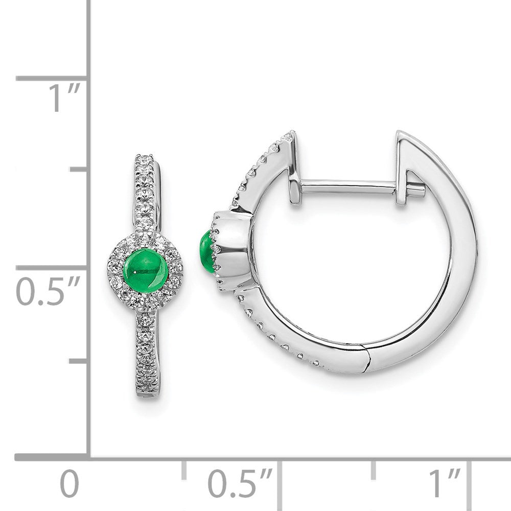 14k White Gold Real Diamond & Cabochon Emerald Earrings EM4031-EM-020-WA