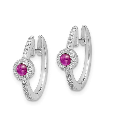 14k White Gold Real Diamond and Cabochon Ruby Earrings EM4031-RU-020-WA