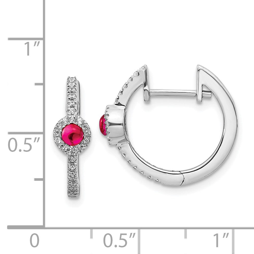 14k White Gold Real Diamond and Cabochon Ruby Earrings EM4031-RU-020-WA
