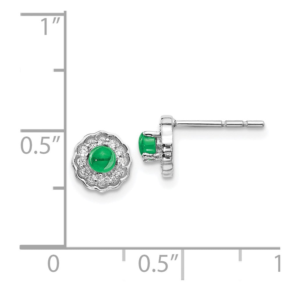 14k White Gold Real Diamond and Cabochon Emerald Earrings EM4032-EM-010-WA