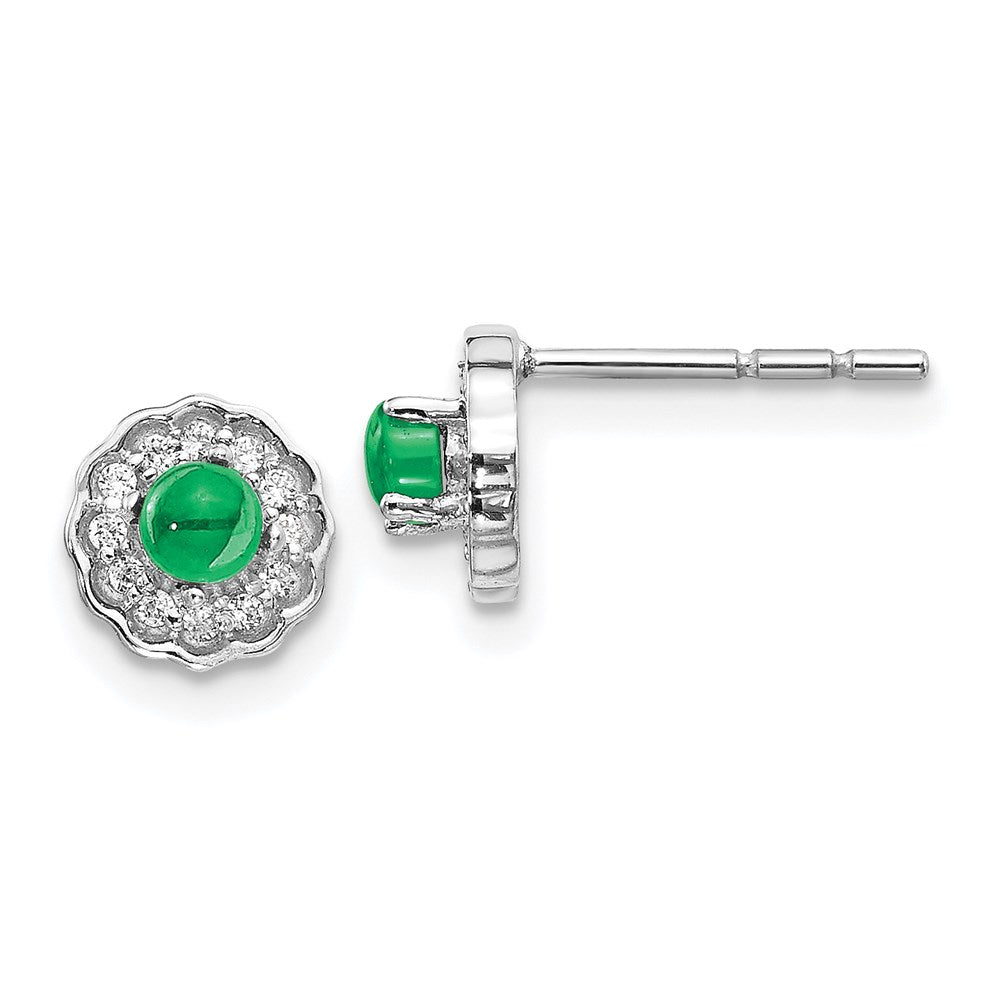 14k White Gold Real Diamond and Cabochon Emerald Earrings EM4032-EM-010-WA