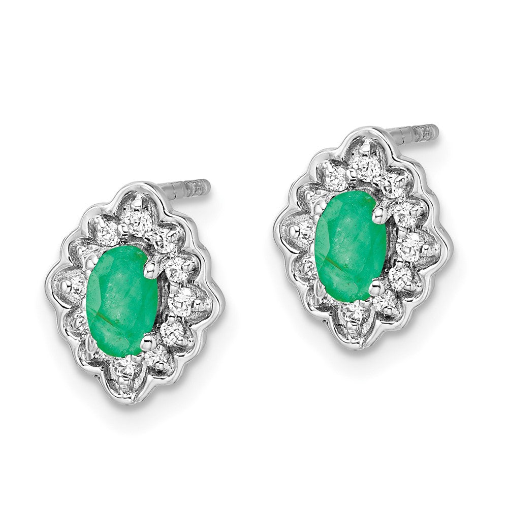 Solid 14k White Gold Simulated CZ and Cabochon Emerald Earrings