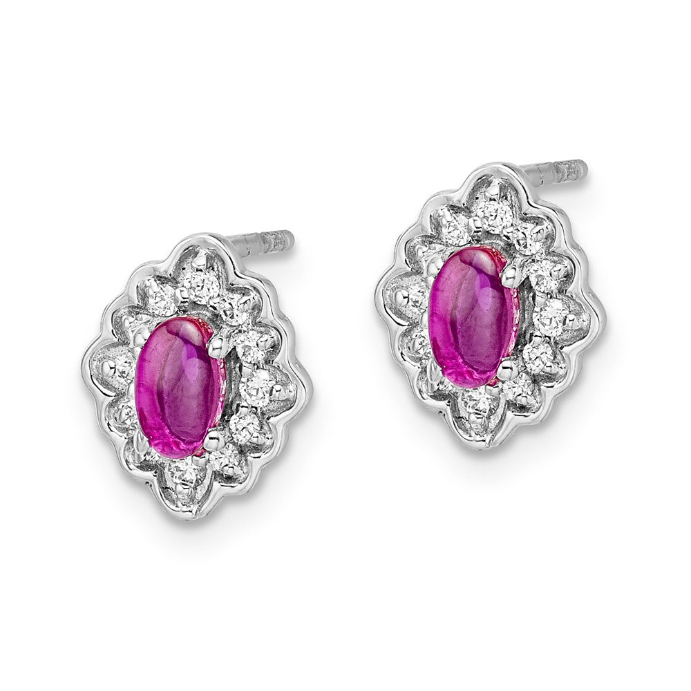 14k White Gold Real Diamond and Cabochon Ruby Earrings EM4033-RU-020-WA