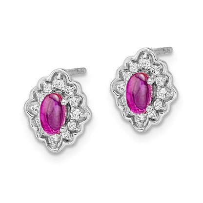 14k White Gold Real Diamond and Cabochon Ruby Earrings EM4033-RU-020-WA
