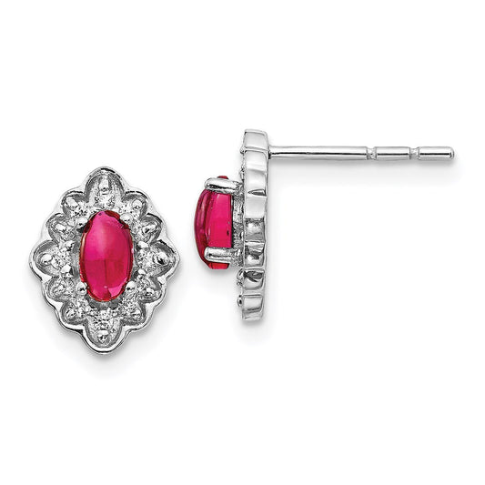 14k White Gold Real Diamond and Cabochon Ruby Earrings EM4033-RU-020-WA