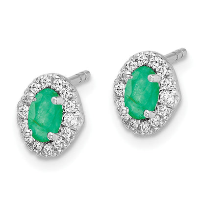 Solid 14k White Gold Simulated CZ and Cabochon Emerald Earrings
