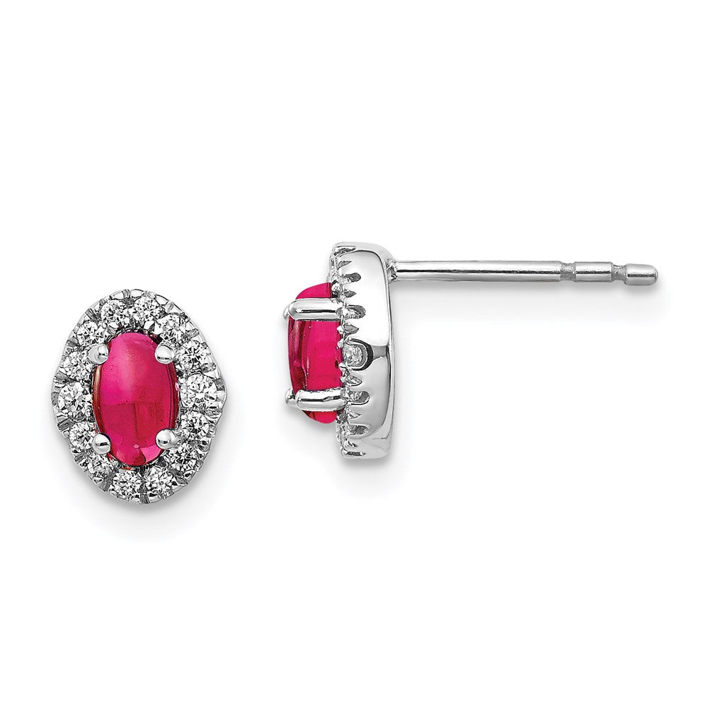 14k White Gold Real Diamond and Cabochon Ruby Earrings EM4035-RU-016-WA