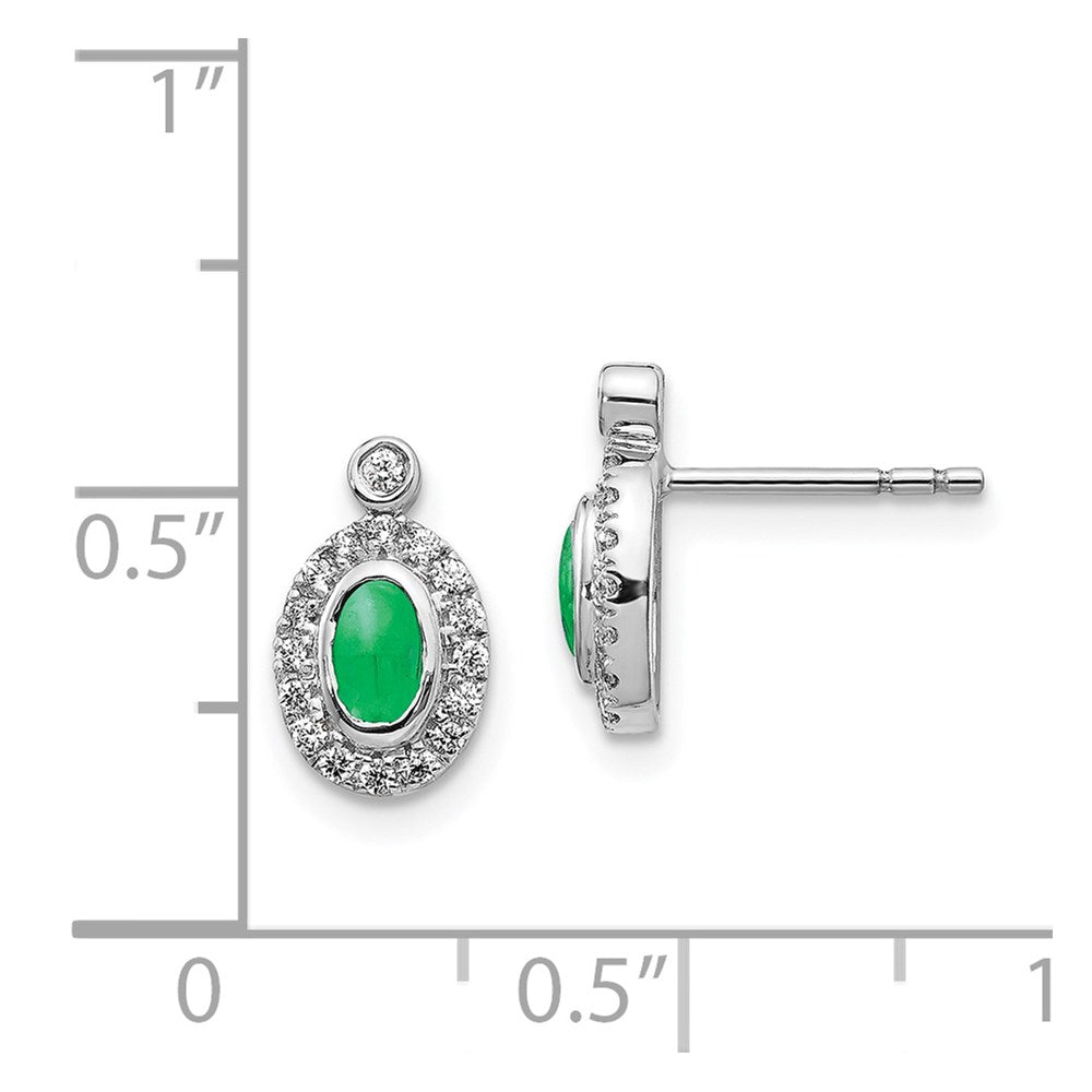 14k White Gold Real Diamond and Cabochon Emerald Earrings EM4036-EM-020-WA