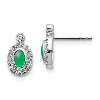 14k White Gold Real Diamond and Cabochon Emerald Earrings EM4036-EM-020-WA