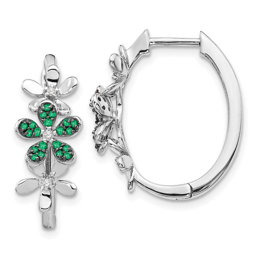 Solid 14k White Gold Simulated CZ and Emerald Earrings