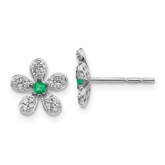 14k White Gold Real Diamond and Emerald Earrings EM4046-EM-016-WA