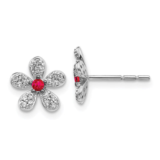 14k White Gold Real Diamond & Ruby Earrings EM4046-RU-016-WA