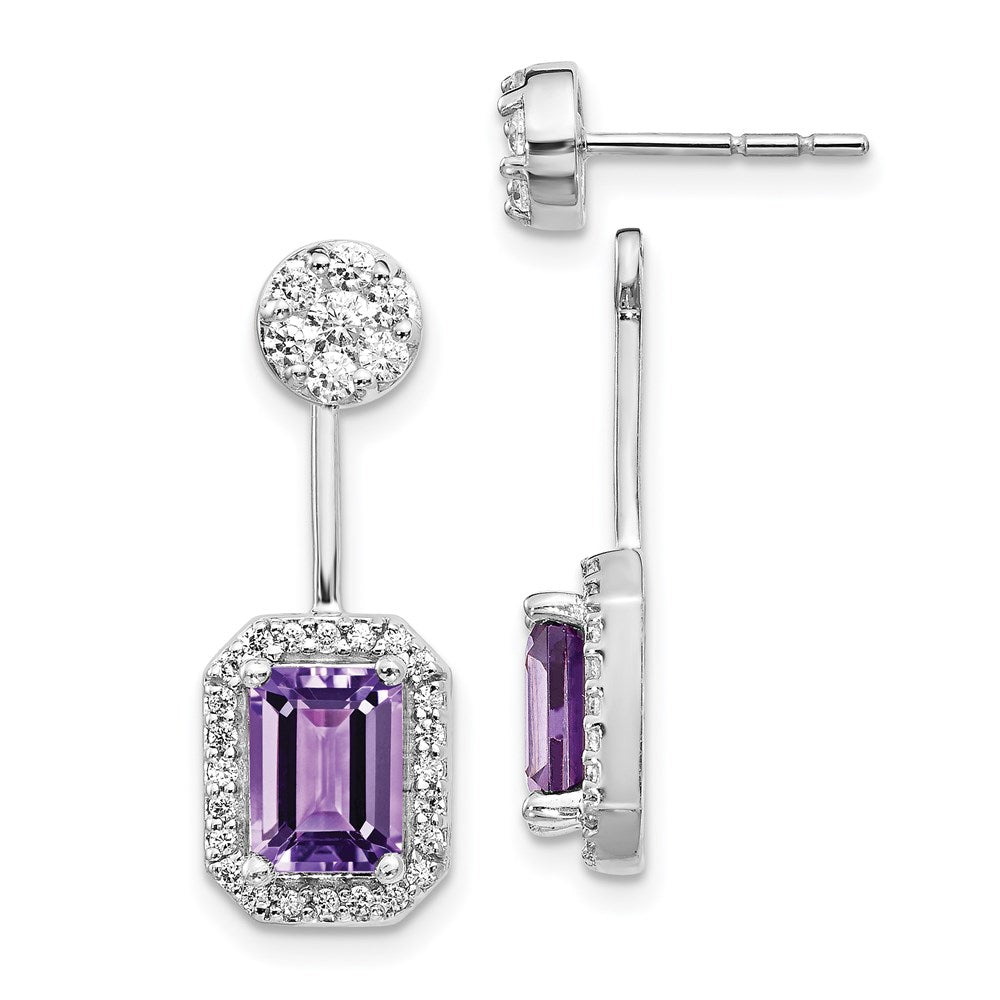14k White Gold Real Diamond/Amethyst Front/Back Earrings EM4195-AM-062-WA
