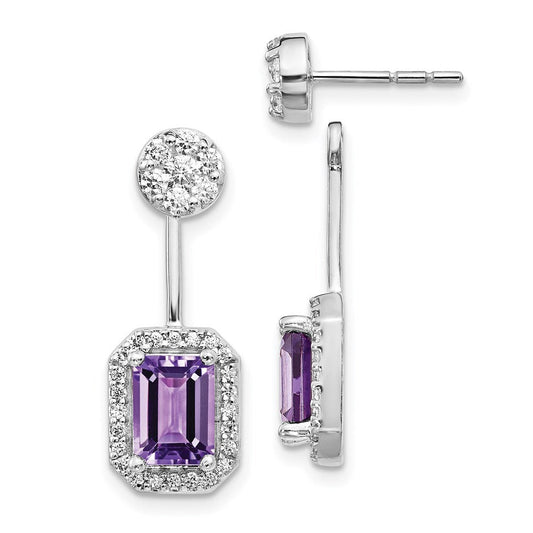 14k White Gold Real Diamond/Amethyst Front/Back Earrings EM4195-AM-062-WA