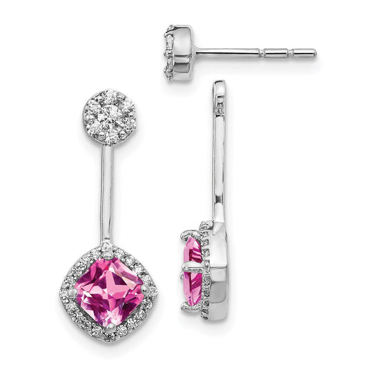 14k White Gold Real Diamond & Created Pink Sapphire Earrings EM4196-CPS-033-WA