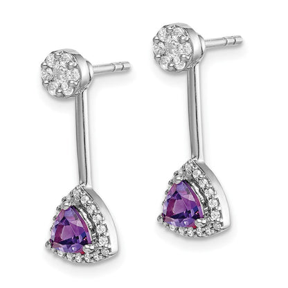 14k White Gold Real Diamond/Trillion Amethyst Front/Back Earrings EM4197-AM-033-WA