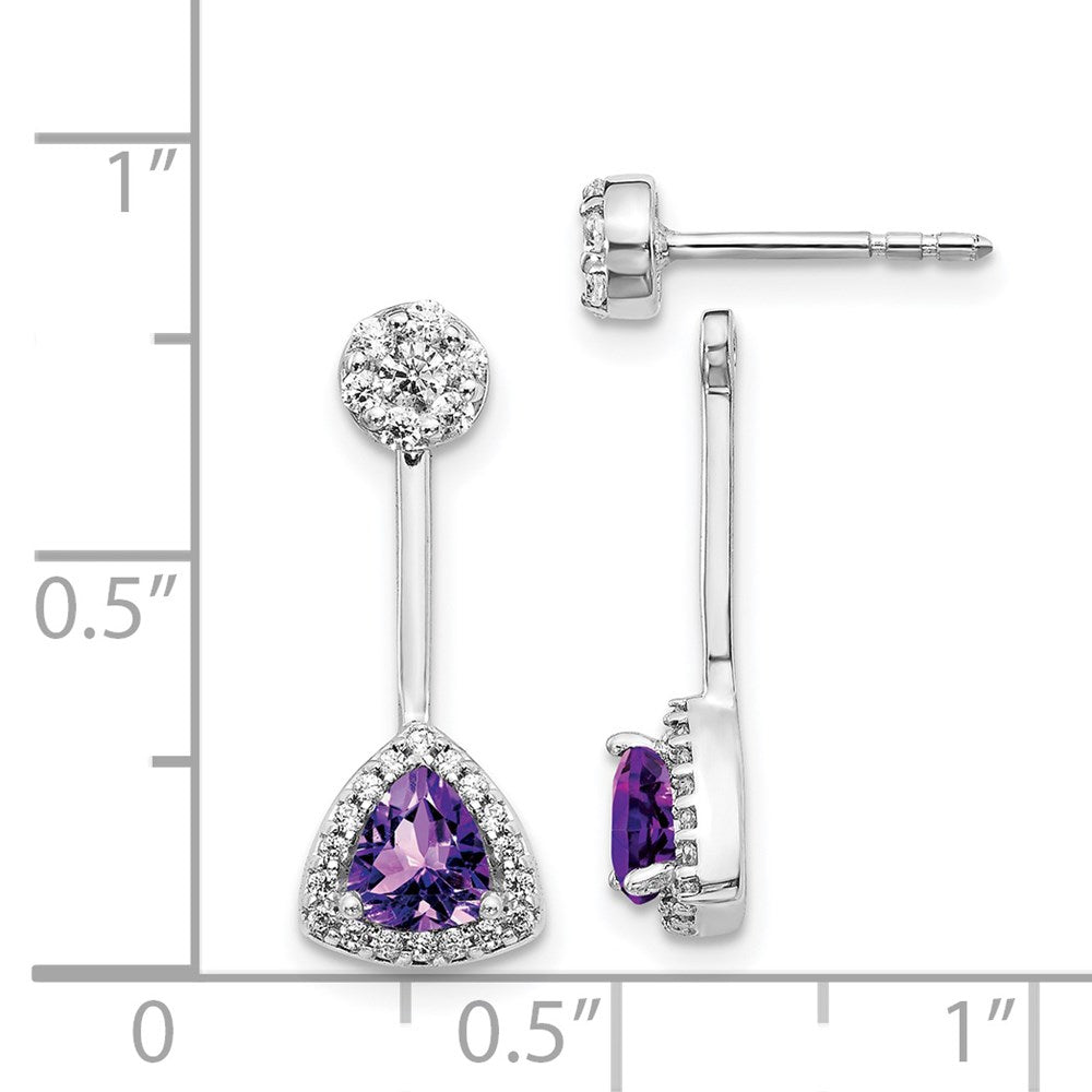 14k White Gold Real Diamond/Trillion Amethyst Front/Back Earrings EM4197-AM-033-WA