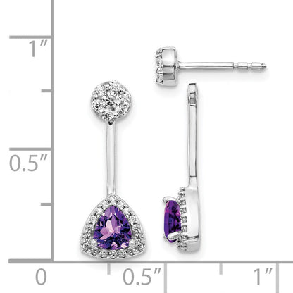14k White Gold Real Diamond/Trillion Amethyst Front/Back Earrings EM4197-AM-033-WA