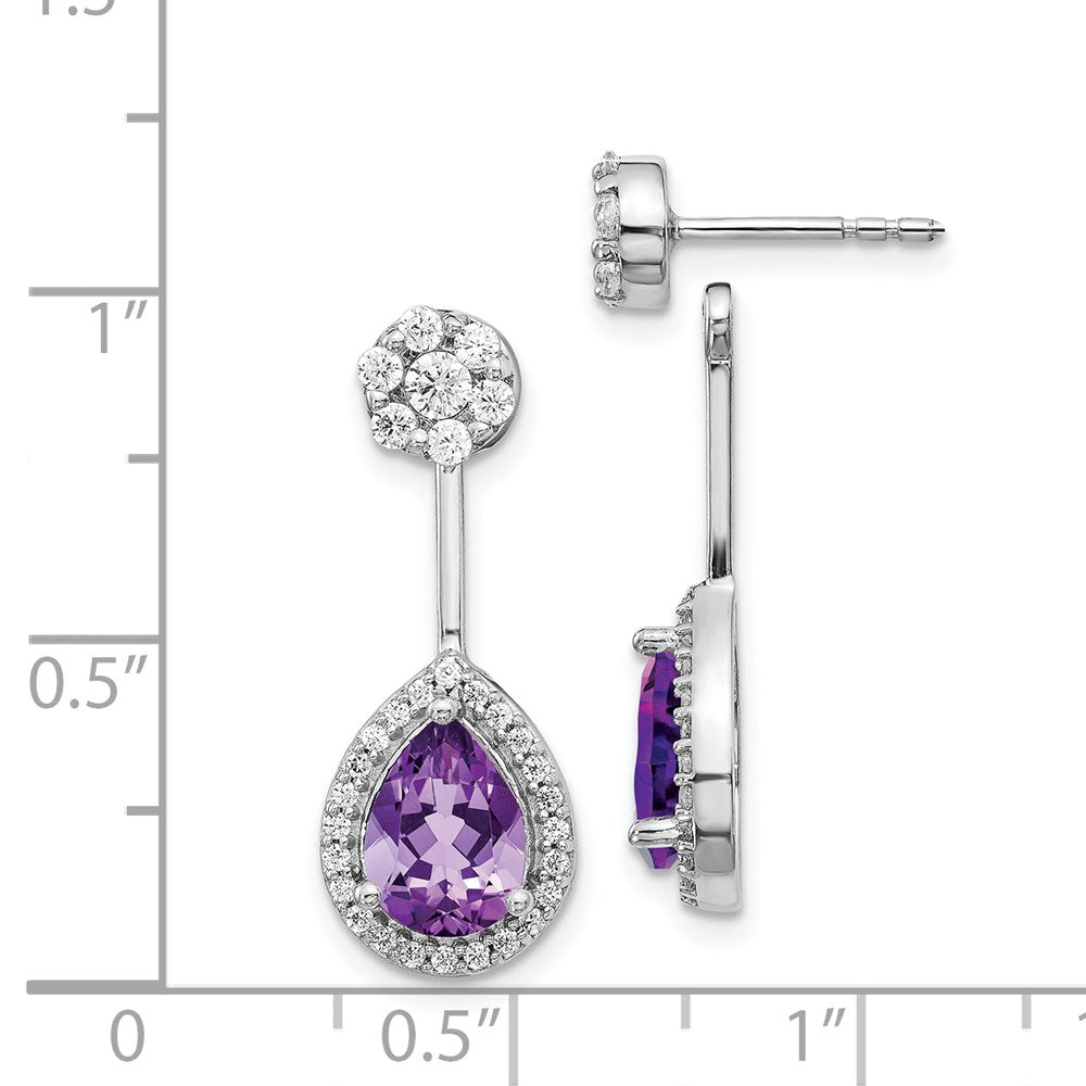 14k White Gold Real Diamond/Pear Amethyst Front/Back Earrings EM4199-AM-062-WA