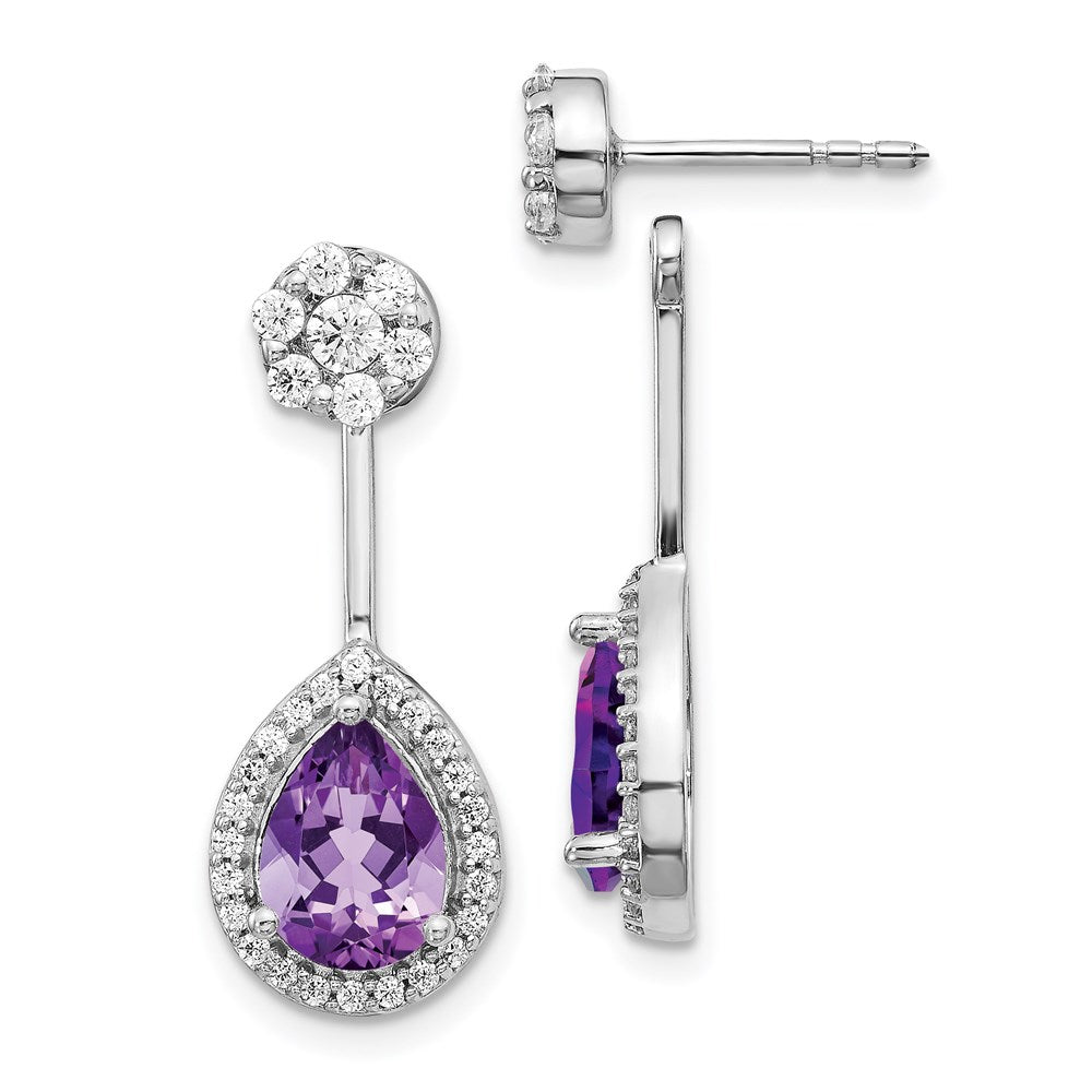 14k White Gold Real Diamond/Pear Amethyst Front/Back Earrings EM4199-AM-062-WA