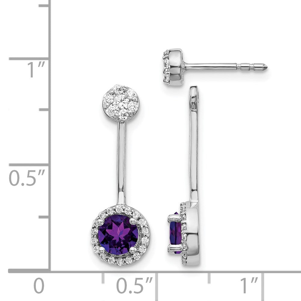 14k White Gold Real Diamond/Amethyst Front/Back Earrings EM4210-AM-033-WA