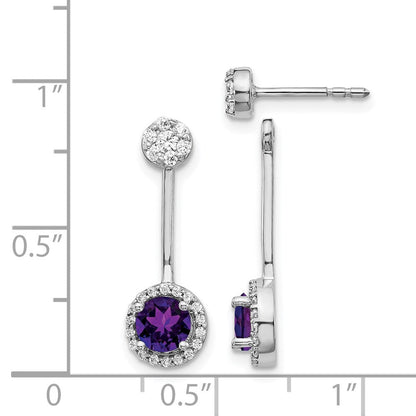 14k White Gold Real Diamond/Amethyst Front/Back Earrings EM4210-AM-033-WA