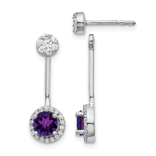 14k White Gold Real Diamond/Amethyst Front/Back Earrings EM4210-AM-033-WA