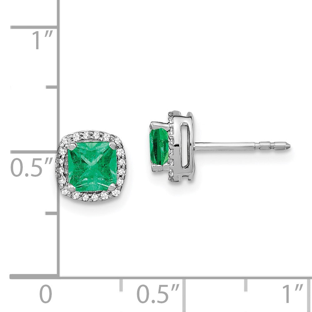 14k White Gold Cushion Emerald and Real Diamond Halo Earrings EM4241-EM-015-WA