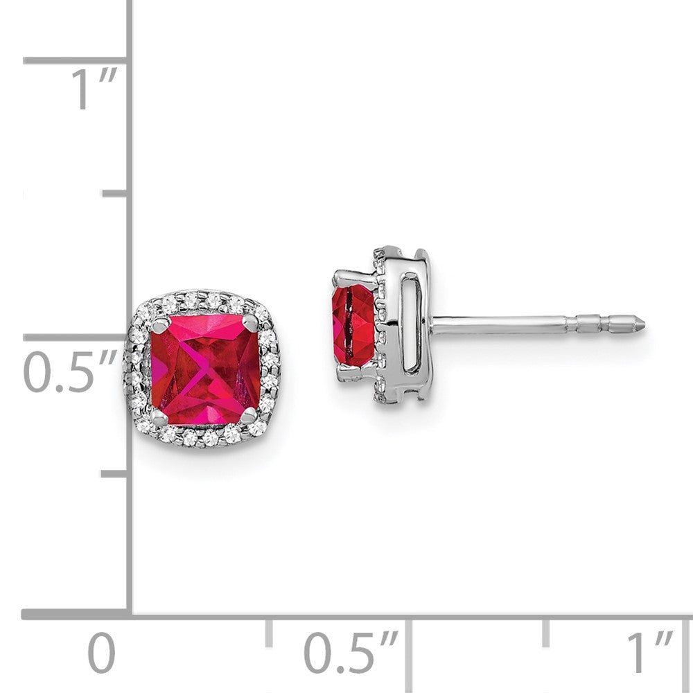 14k White Gold Cushion Ruby and Real Diamond Halo Earrings EM4241-RU-015-WA