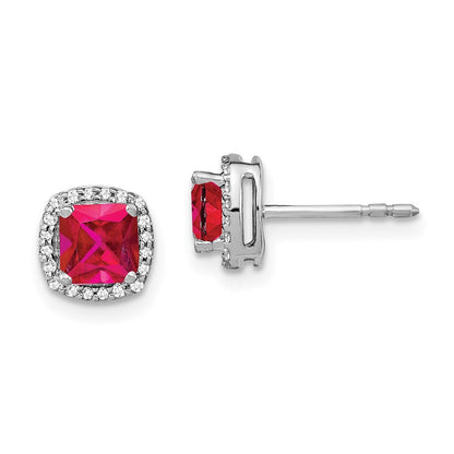 14k White Gold Cushion Ruby and Real Diamond Halo Earrings EM4241-RU-015-WA