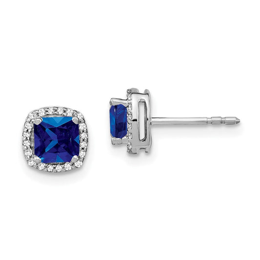 14k White Gold Cushion Sapphire and Real Diamond Halo Earrings EM4241-SA-015-WA