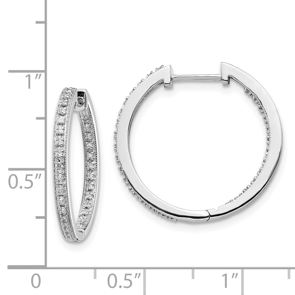 14k White Gold Polished Real Diamond In/Out Hinged Hoop Earrings EM5424-020-WA