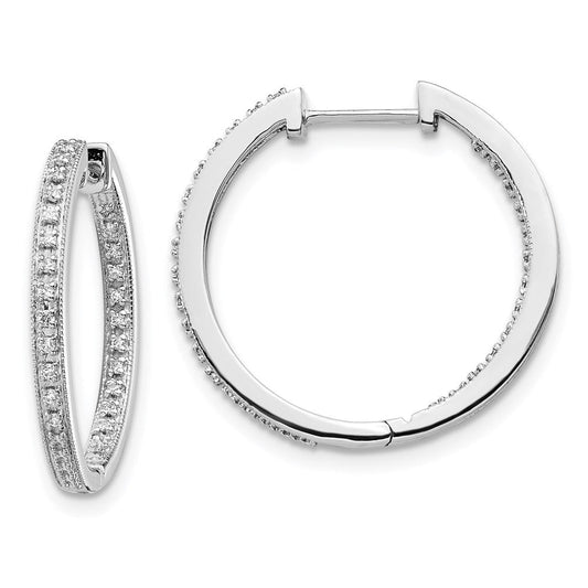 14k White Gold Polished Real Diamond In/Out Hinged Hoop Earrings EM5424-020-WA